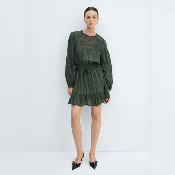 Mango Dresses & Skirts - Mango [4] Puff-sleeved embroidered dress
